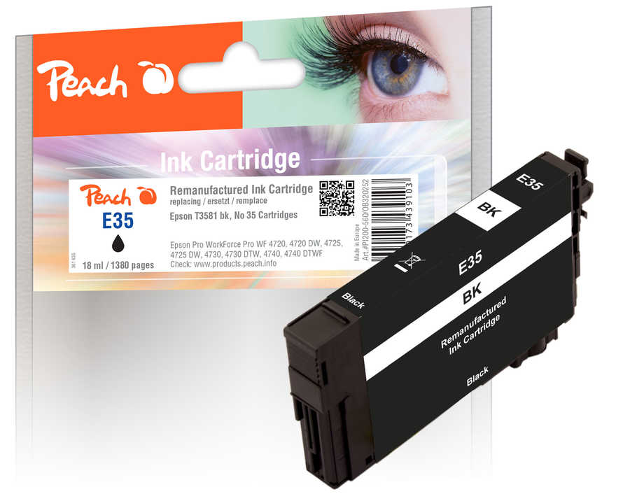 Peach Cartouche d'encre  noir, compatible avec
ID-Fabricant: T3581, No. 35 bk, C13T35814010