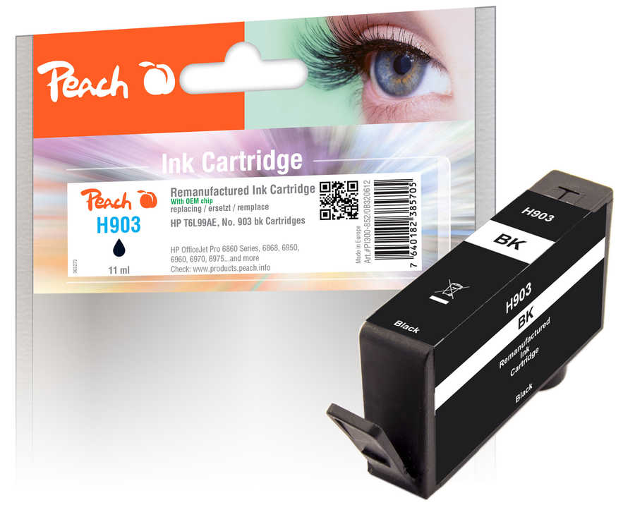 Peach  cartouche d'encre Cartridge noire compatible avec
ID-Fabricant: No. 903 bk, T6L99AE