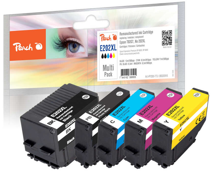 Peach  Multipack compatible avec
ID-Fabricant: T02G7, No. 202XL, C13T02G74010