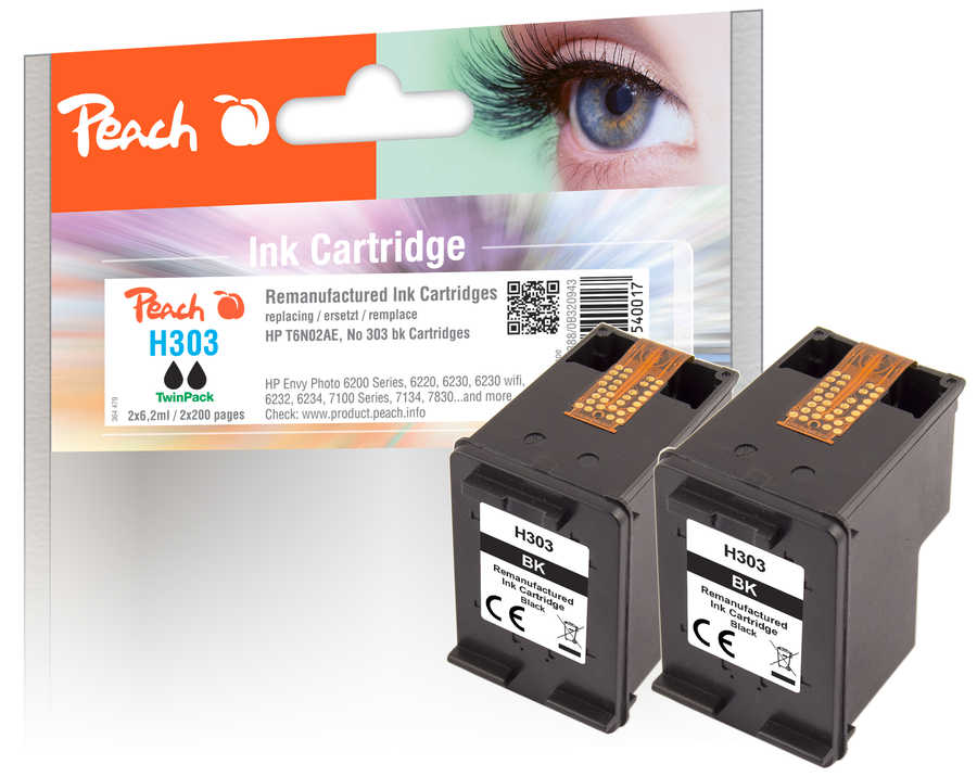 Peach  Double Pack tête d'impression noir, compatible avec
ID-Fabricant: No. 303 BK*2, T6N02AE*2