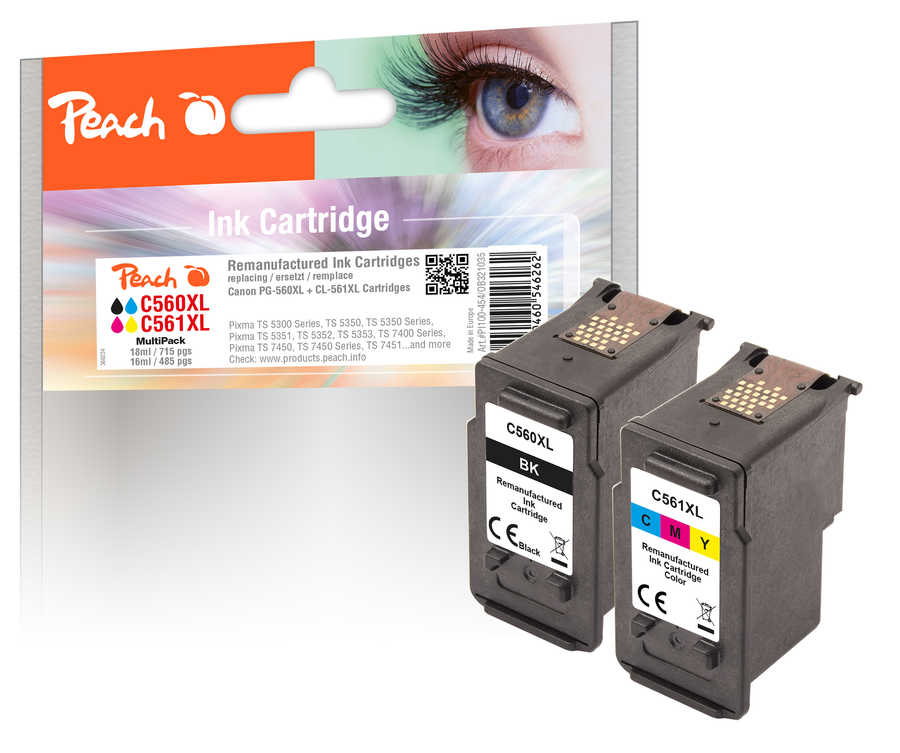 Peach  Combi Pack compatible avec
ID-Fabricant: PG-560XLBK, CL-561XLC, 3712C006