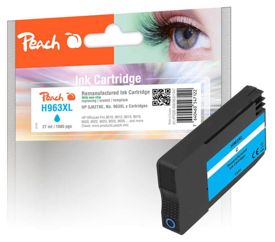 Peach  cartouche d'encre cyan HC compatible avec
ID-Fabricant: No. 963XL C, 3JA27AE