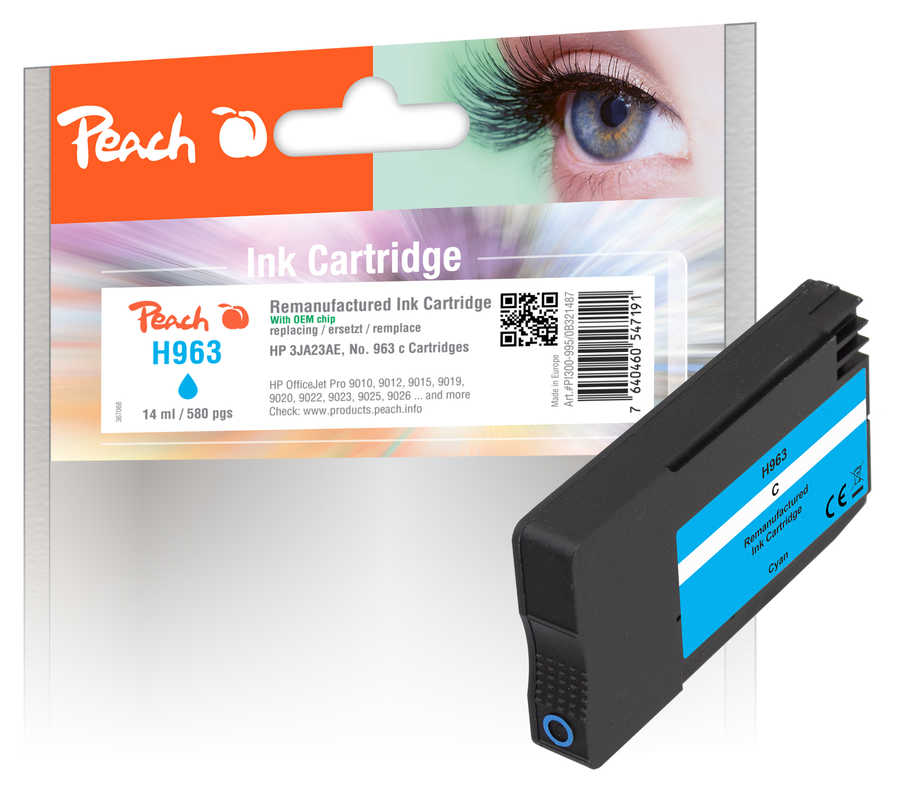 Peach  cartouche d'encre cyan compatible avec
ID-Fabricant: No. 963 C, 3JA23AE