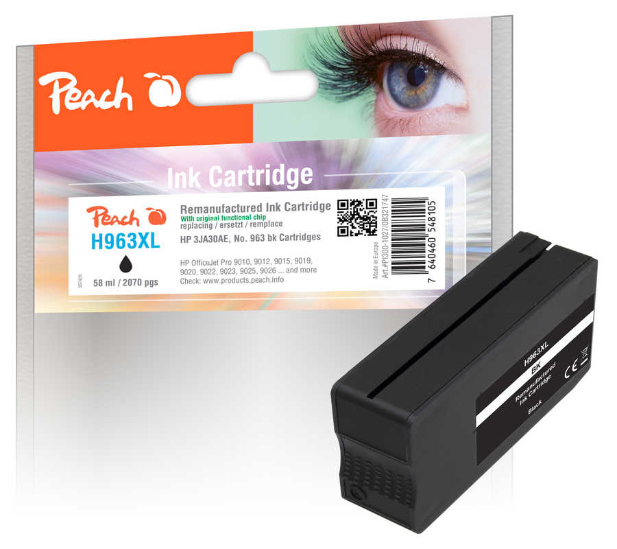 Peach  cartouche d'encre noire HC compatible avec
ID-Fabricant: No. 963XL BK, 3JA30AE