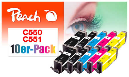 Peach  Pack de 10 cartouches d'encre, compatible avec
ID-Fabricant: PGI-550, CLI-551