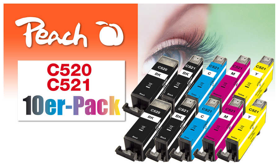 Peach  Pack de 10 cartouches d'encre, compatible avec
ID-Fabricant: PGI-520, CLI-521, 2934B007