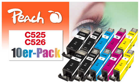 Peach  Pack de 10 cartouches d'encre, compatible avec
ID-Fabricant: PGI-525, CLI-526, 4541B006