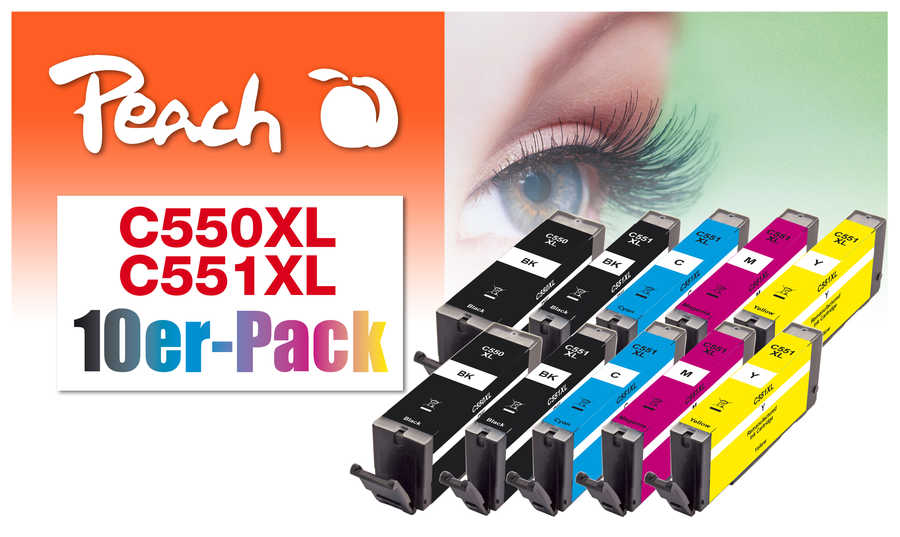 Peach  Pack de 10 cartouches d'encre, compatible avec
ID-Fabricant: PGI-550XL, CLI-551XL