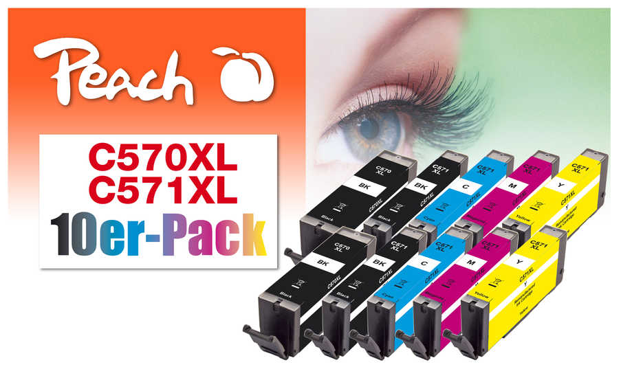 Peach  Pack de 10, compatible avec
ID-Fabricant: PGI-570XL, CLI-571XL