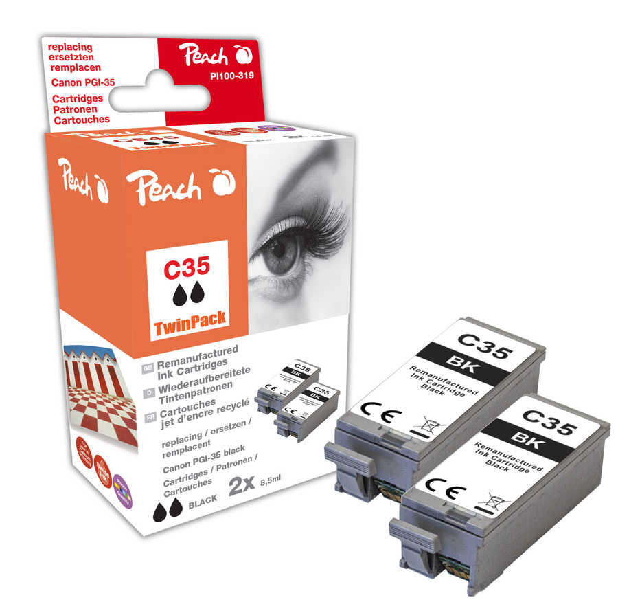 Peach  Twin Pack cartouche d'encre noire, compatible avec
ID-Fabricant: PGI-35BK*2, 1509B001*2