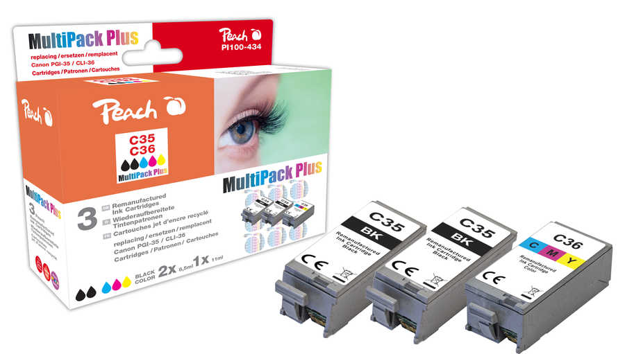 Peach  Multipack Plus, compatible avec
ID-Fabricant: PGI-35BK, CLI-36C, 1509B001*2, 1511B001