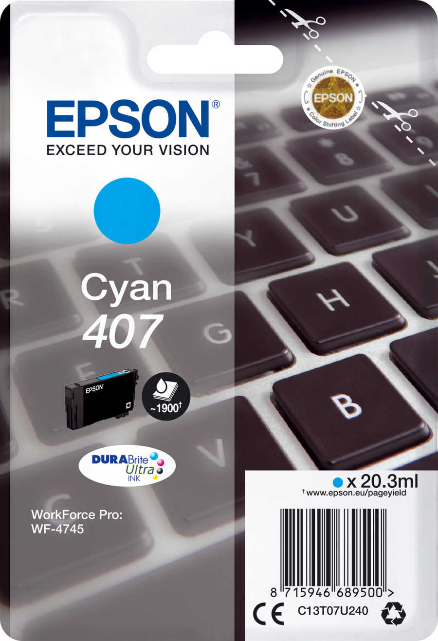 Original Cartouche d'encre cyan originale
ID-Fabricant: No. 407C, T07U240