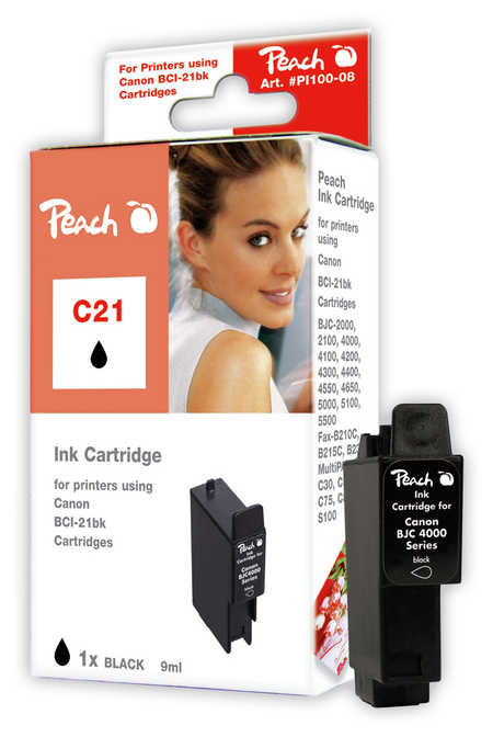 Peach Cartouche d'encre  noir, compatible avec
ID-Fabricant: BCI-21BK, 0954A002