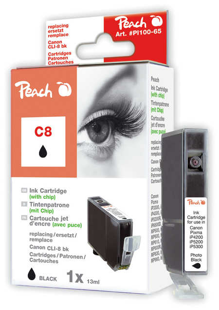 Peach Cartouche d'encre  noir photo, compatible avec
ID-Fabricant: CLI-8BK, 0620B001, 0620B029