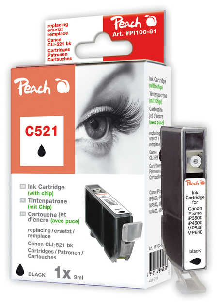 Peach Cartouche d'encre  noir photo, compatible avec
ID-Fabricant: CLI-521bk, 2933B001
