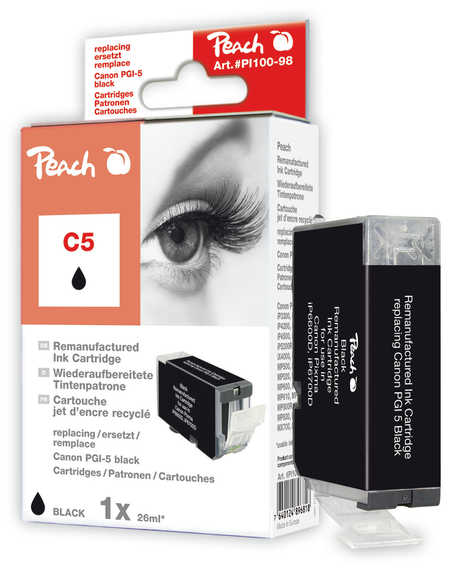 Peach Cartouche d'encre  noir, compatible avec
ID-Fabricant: PGI-5BK, 0628B001, 0628B029