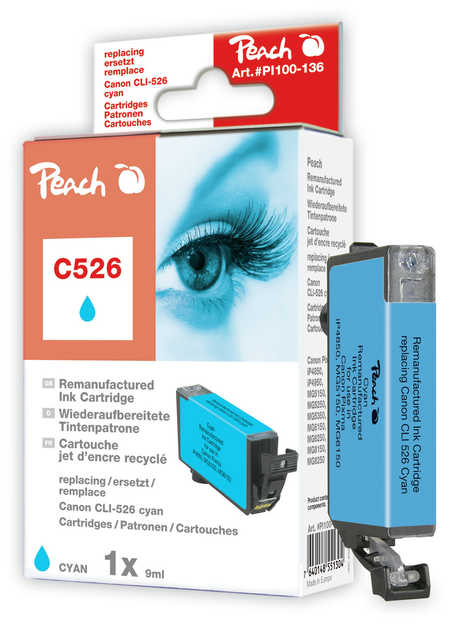 Peach Cartouche d'encre  cyan, compatible avec
ID-Fabricant: CLI-526C, 4541B001, 4541B010