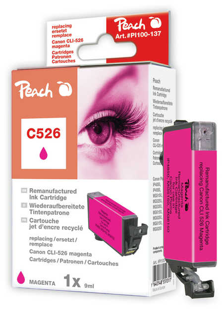 Peach Cartouche d'encre  magenta, compatible avec
ID-Fabricant: CLI-526M, 4541B001, 4542B006