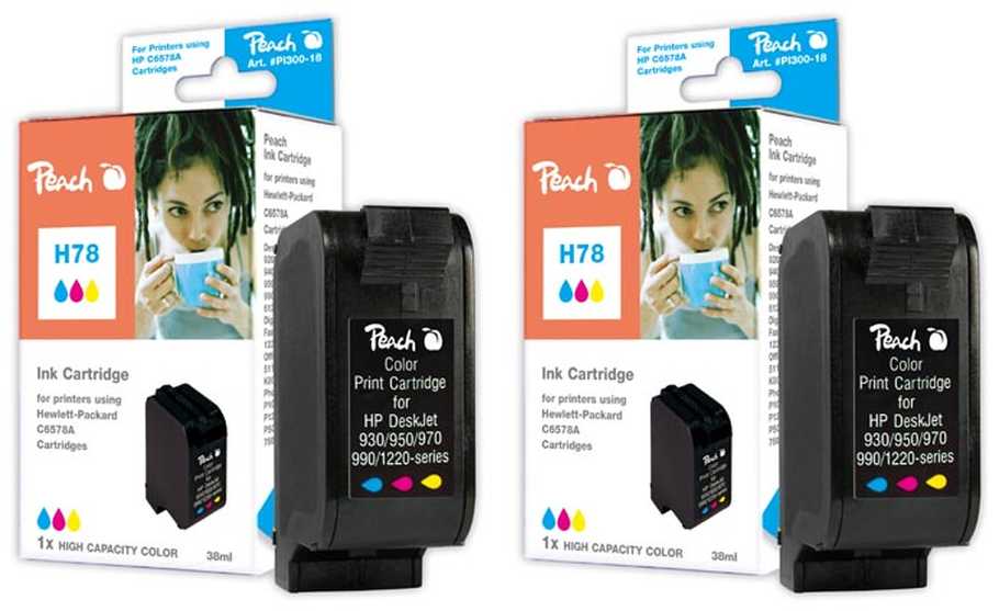 Peach Double Pack tête d'impression couleur, grande capacité, compatible avec
ID-Fabricant: No. 78, C6578A HP OfficeJet V 40